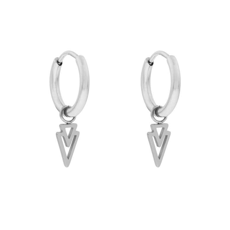 Earrings small with pendant open triangles silver