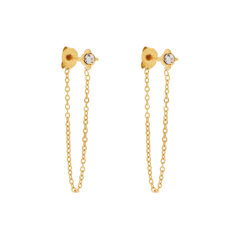 Stud earrings with chain stones gold