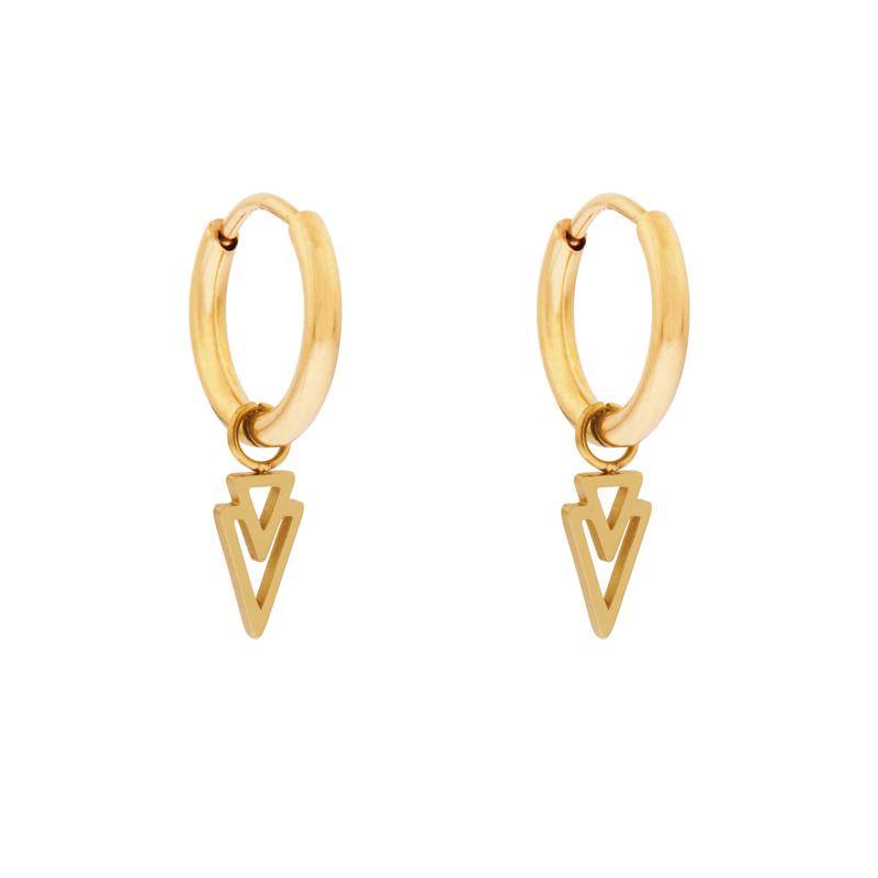 Earrings small with pendant open triangles gold