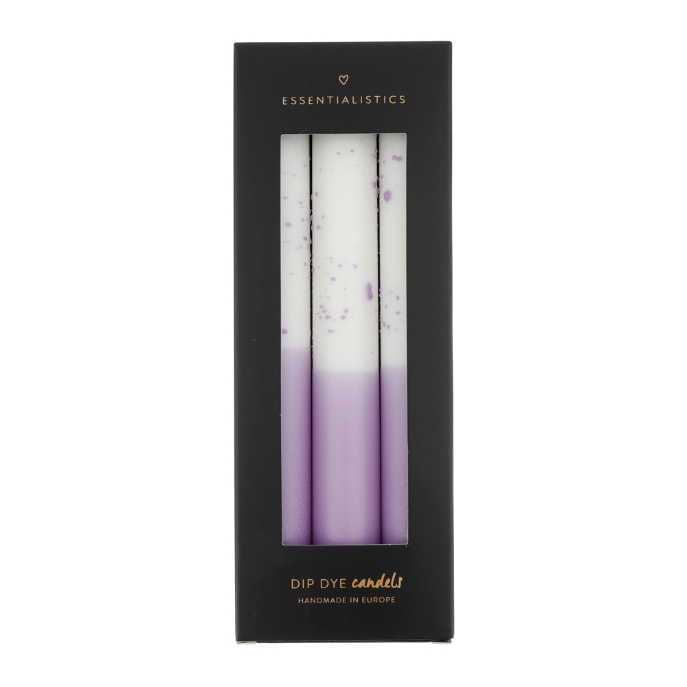 Dip dye confetti dinner candle 3 pieces white lilac