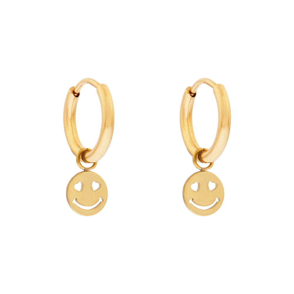 Oorbellen klein met hanger smiley Oorbellen klein met hanger smiley
