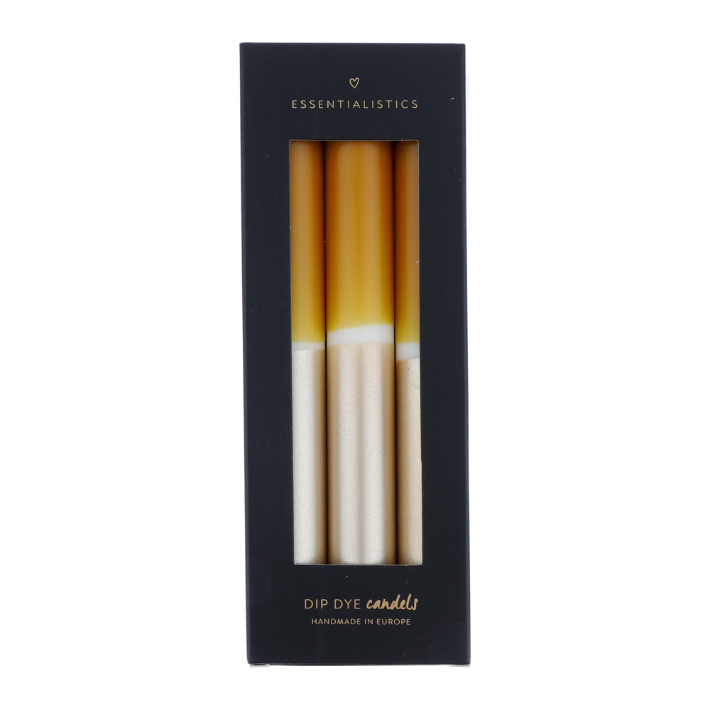 Dip dye dinner candle 3 pieces ochre white champagne