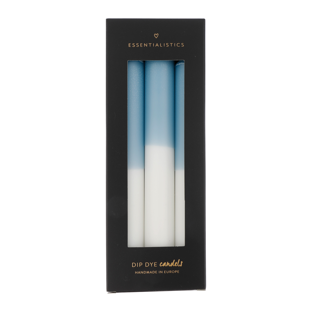 Dip dye dinner candle 3 pieces light blue/white 