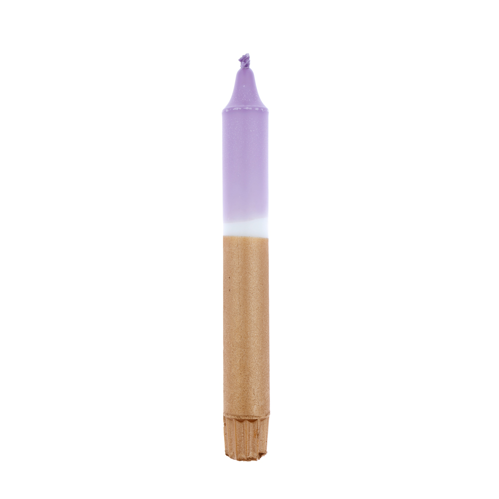 Dip dye dinner candle lilac white gold