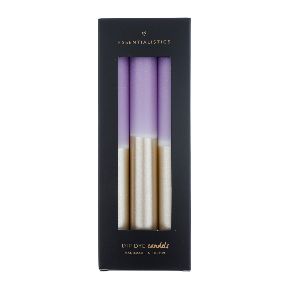 Dip dye dinner candle 3 pieces lilac white champagne