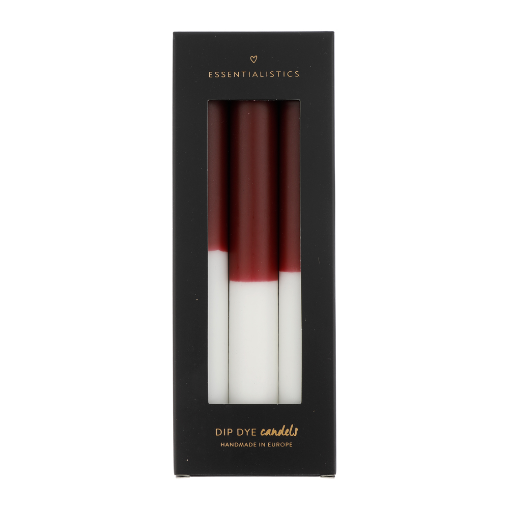 Dip dye dinner candle 3 pieces dark red white