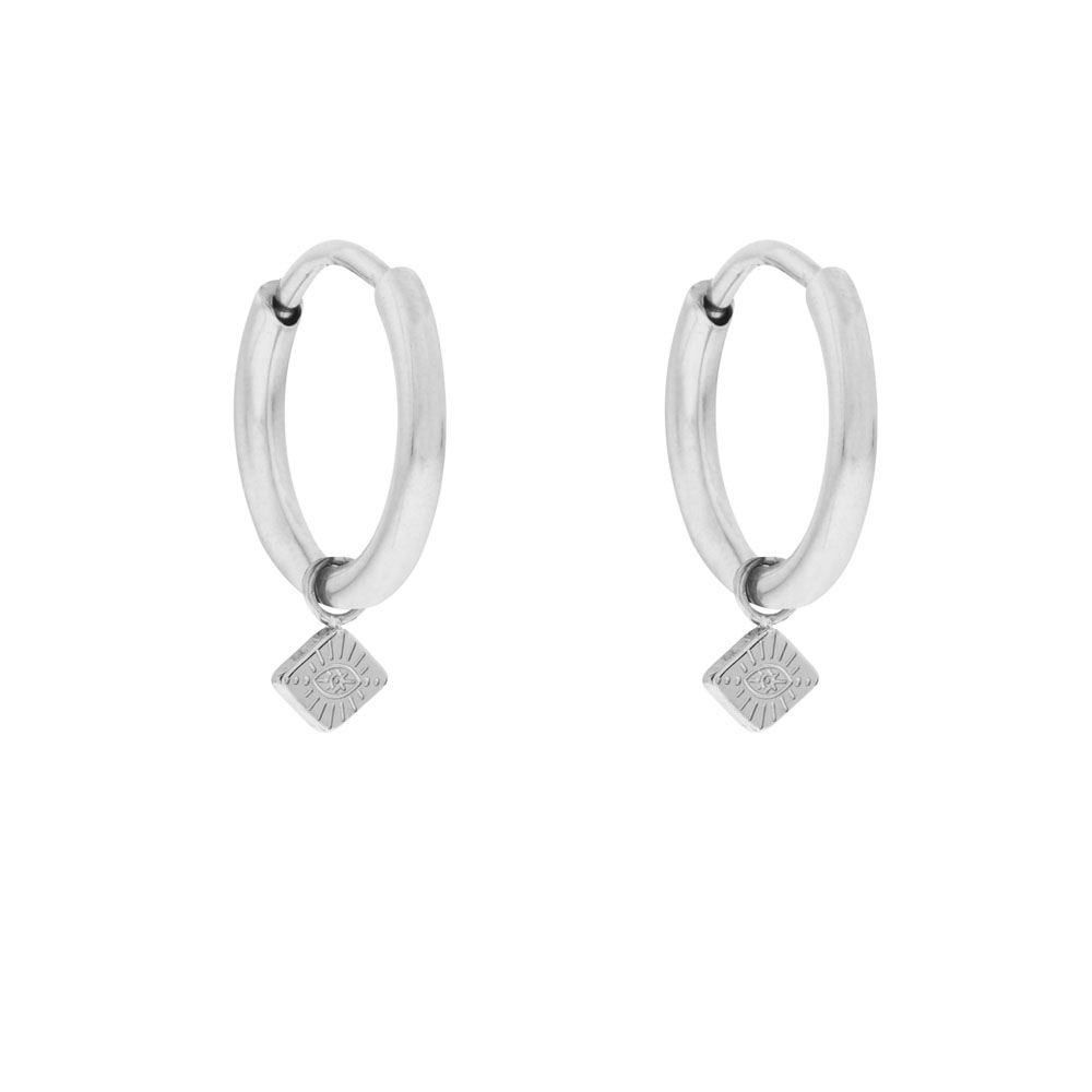 Oorbellen groot met hanger ruitje zilver Oorbellen groot met hanger ruitje zilver