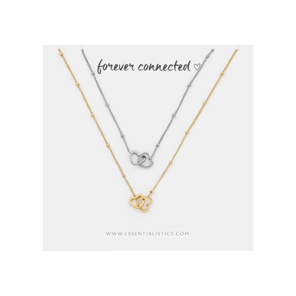 Necklace set share - forever connected - hearts - silver and gold