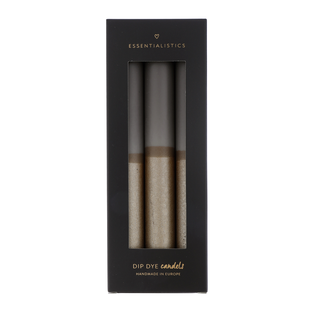 Dip dye dinner candle 3 pieces grey gold