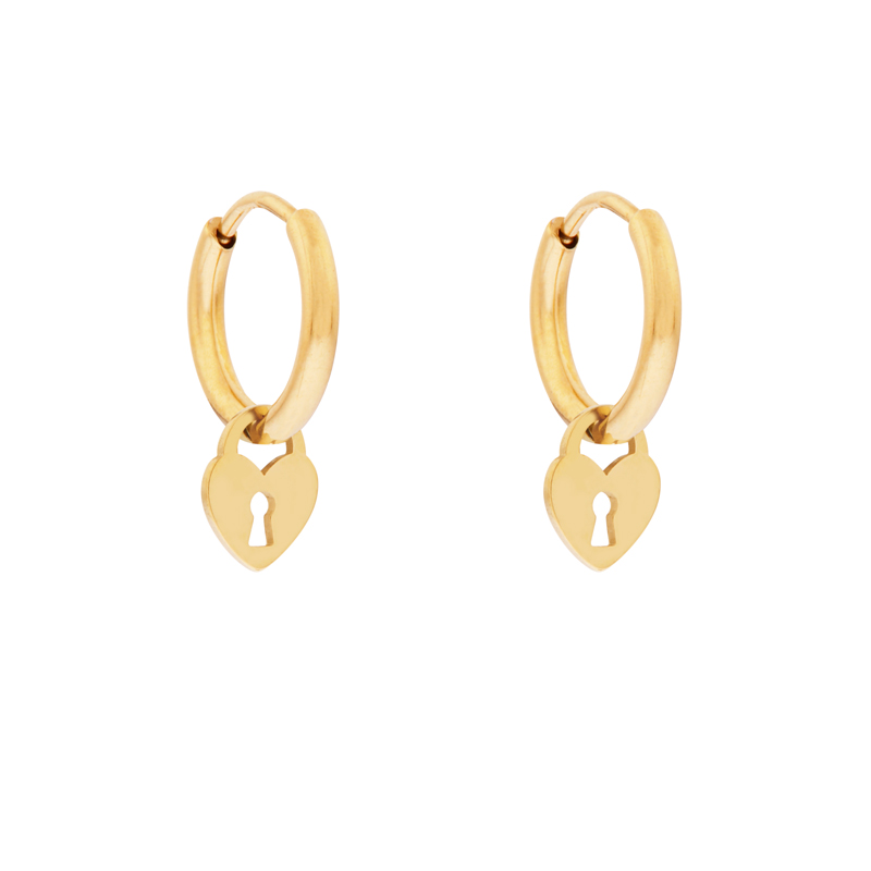 Earrings small with pendant lock gold