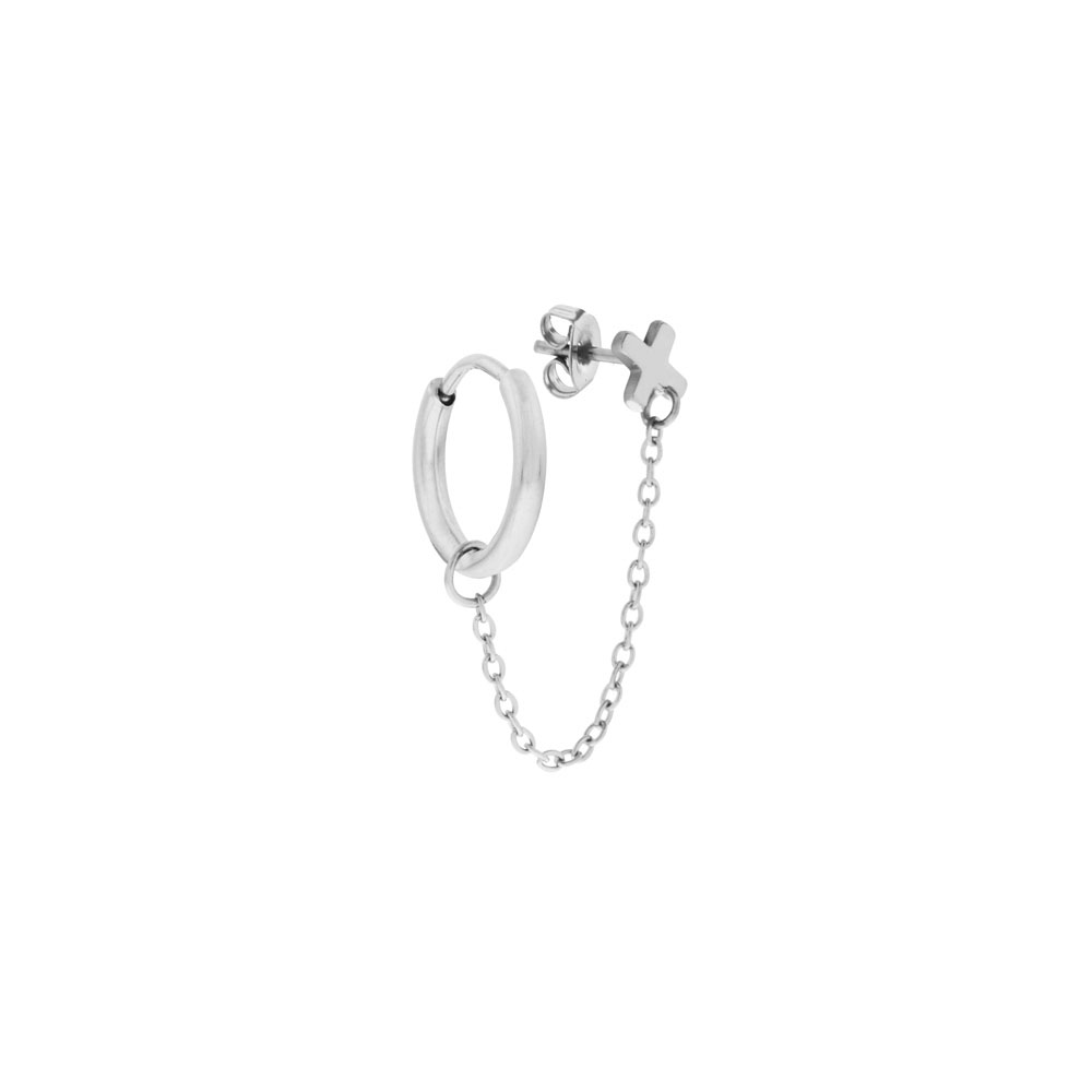 Earrings double ring and stud X silver