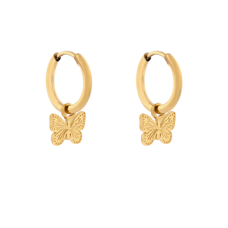 Earrings small with pendant butterfly gold
