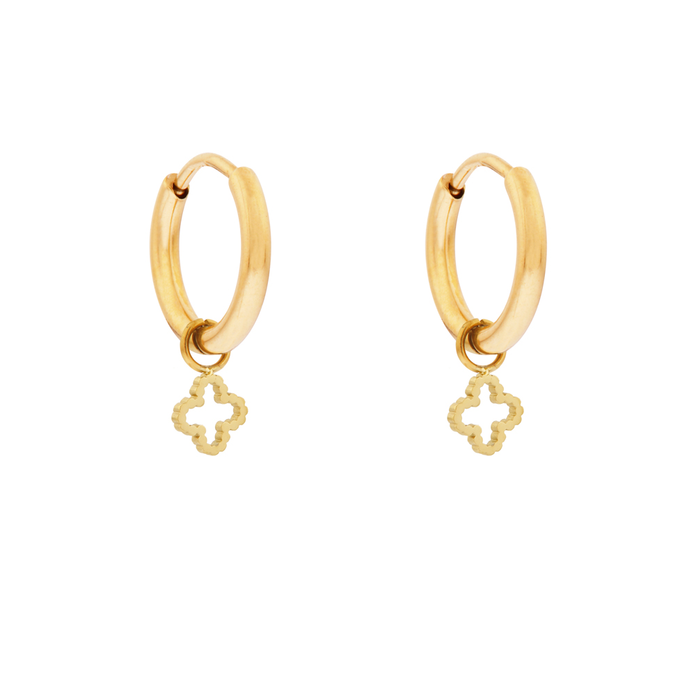 Earrings small with pendant open ribbed clover gold