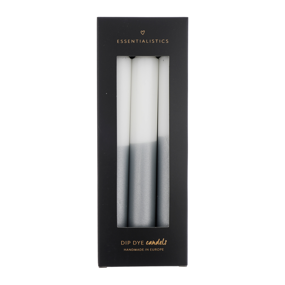 Dip dye dinner candle 3 pieces white silver