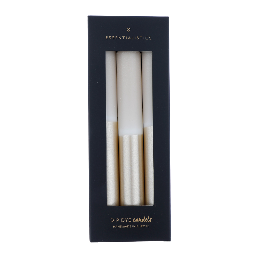 Dip dye dinner candle 3 pieces beige/white/champagne 