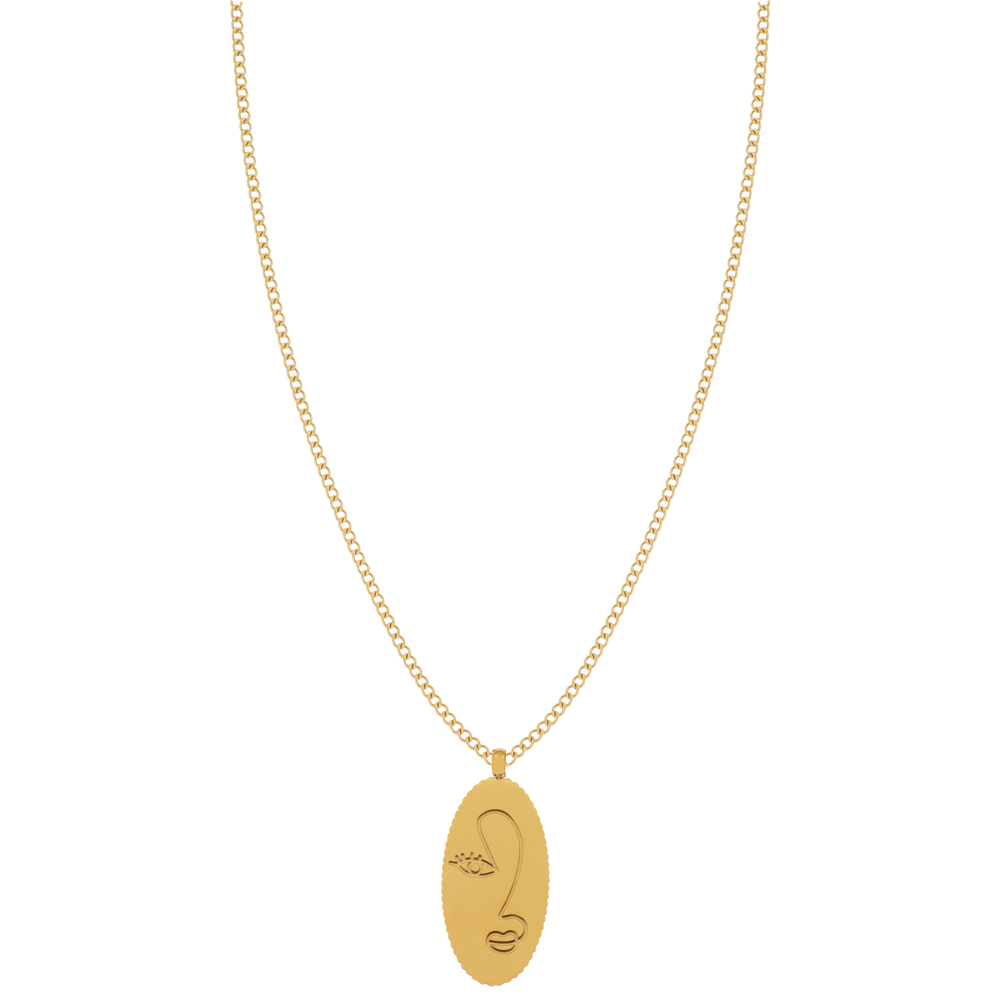 Necklace with pendant female face gold