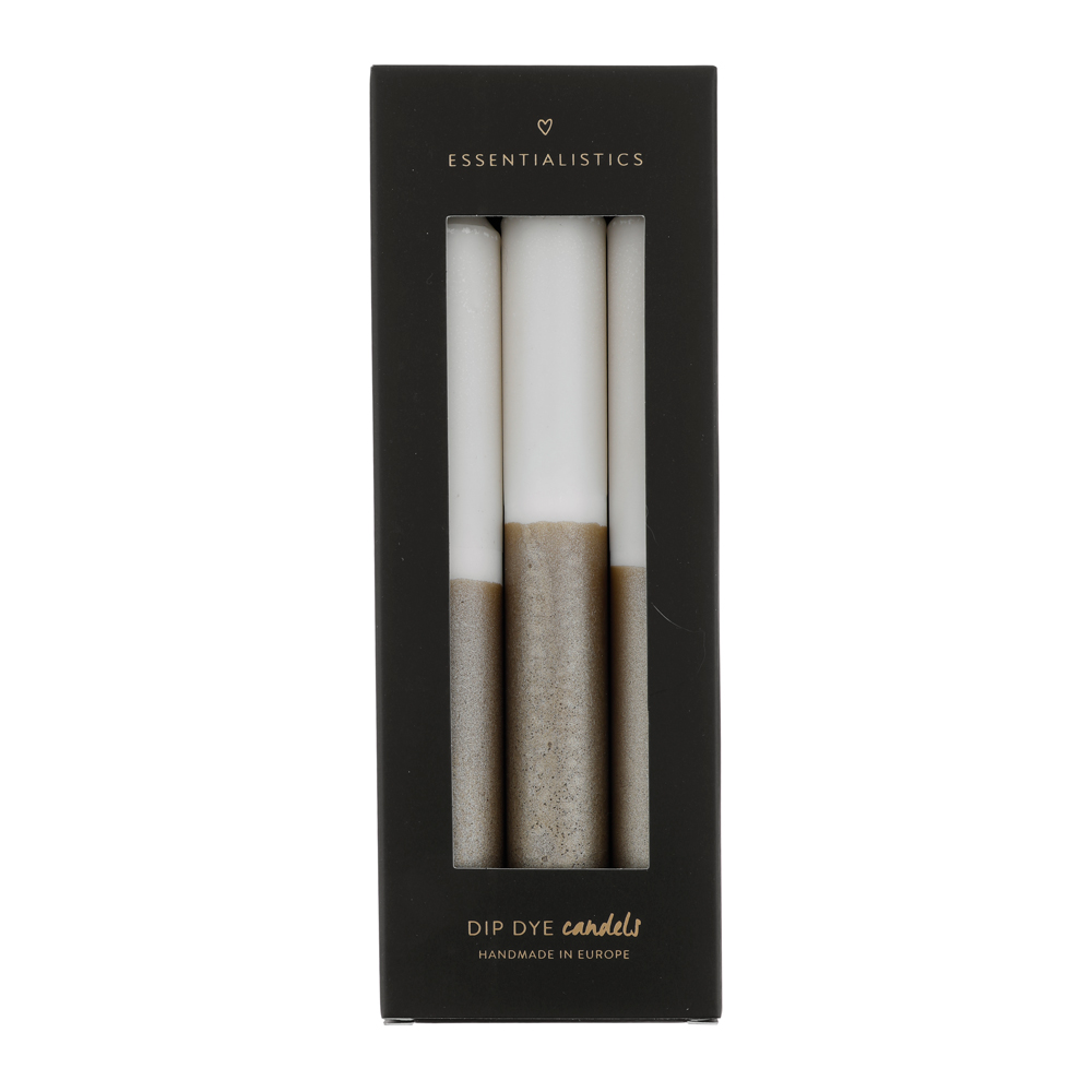 Dip dye dinner candle 3 pieces beige white gold