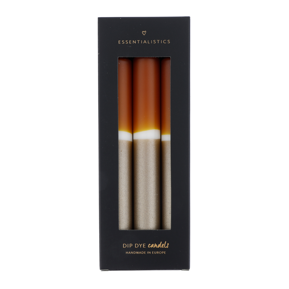 Dip dye dinner candle 3 pieces brown white gold