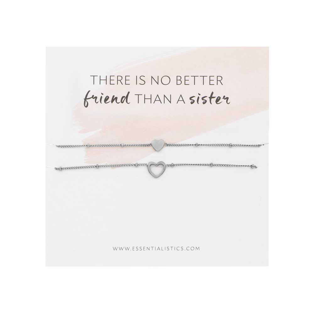 Bracelet set share - sisters - hearts - silver