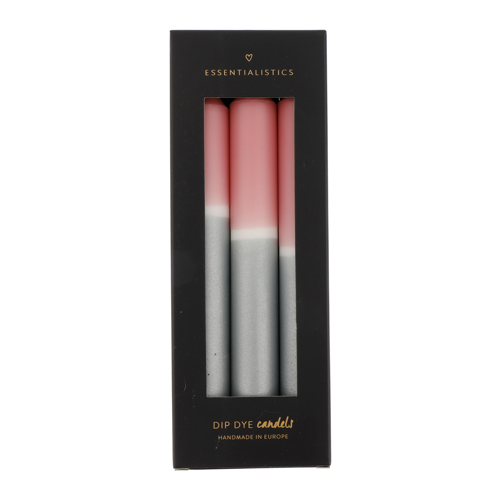 Dip dye dinner candle 3 pieces light pink white silver