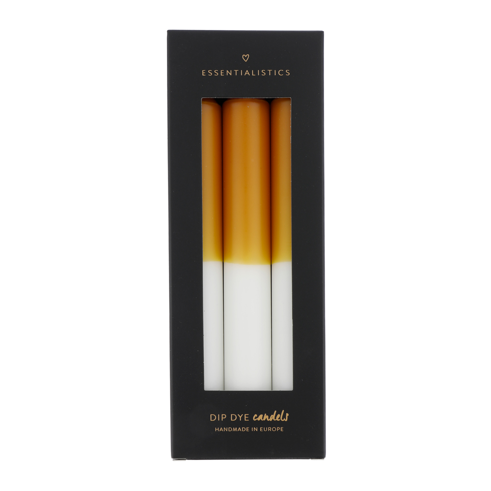 Dip dye dinner candle 3 pieces ochre white