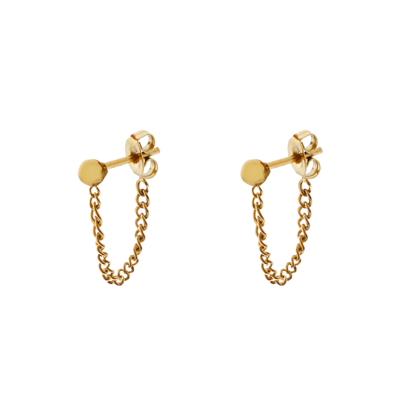 Stud earrings with chain dot gold