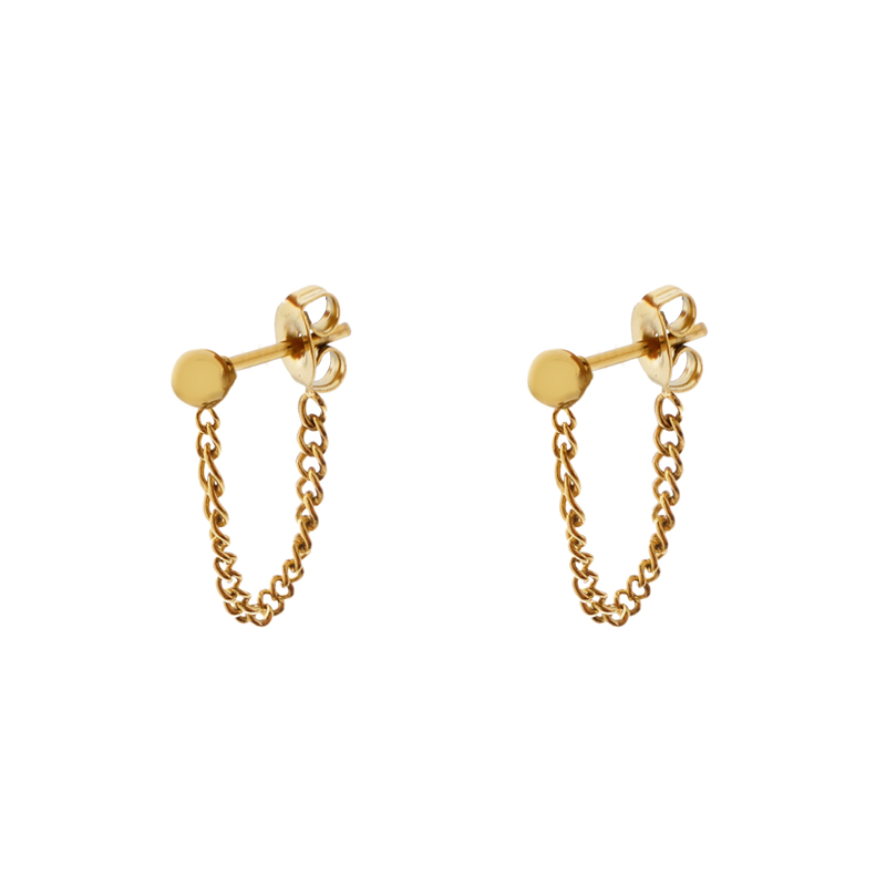 Stud oorknopjes met ketting balletje goud Stud oorknopjes met ketting balletje goud