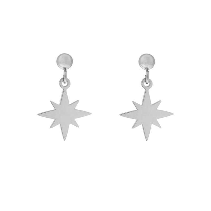 Stud earrings with charm northstar silver
