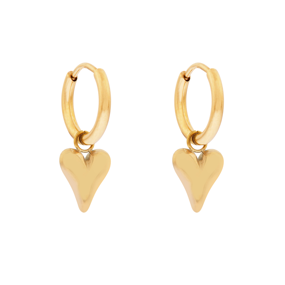 Oorbellen klein met hanger bungelend hart goud Oorbellen klein met hanger bungelend hart goud