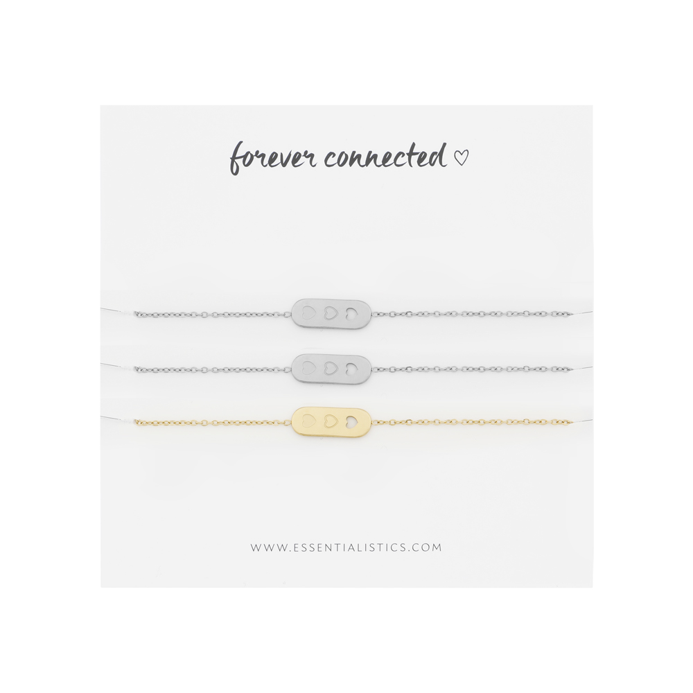 Bracelet set share - forever connected - 3 hearts - silver and gold