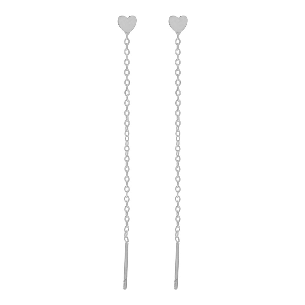 Stud threader earrings heart silver