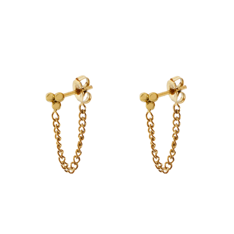 Stud earrings with chain dots gold