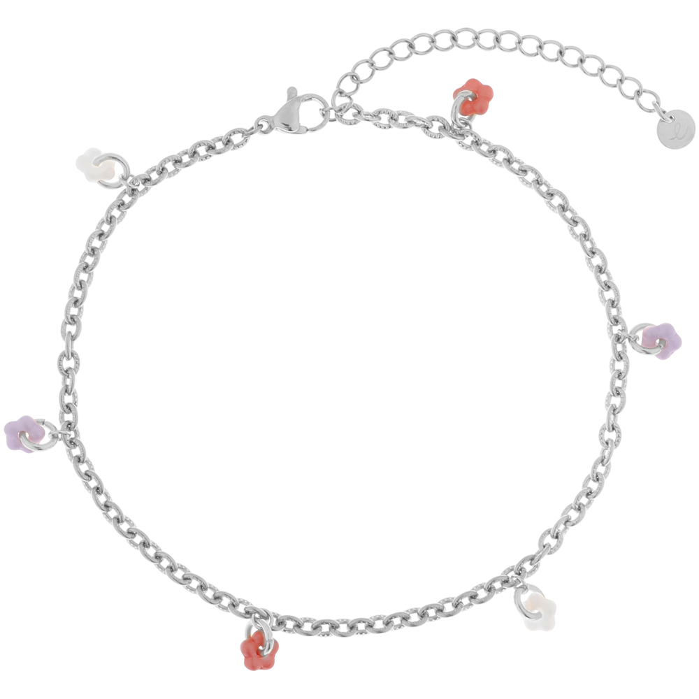 Anklet fine flowerpower white/pink/purple