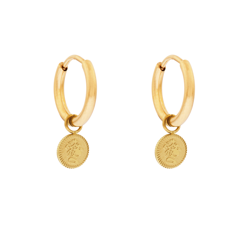 Earrings small with pendant coin king gold