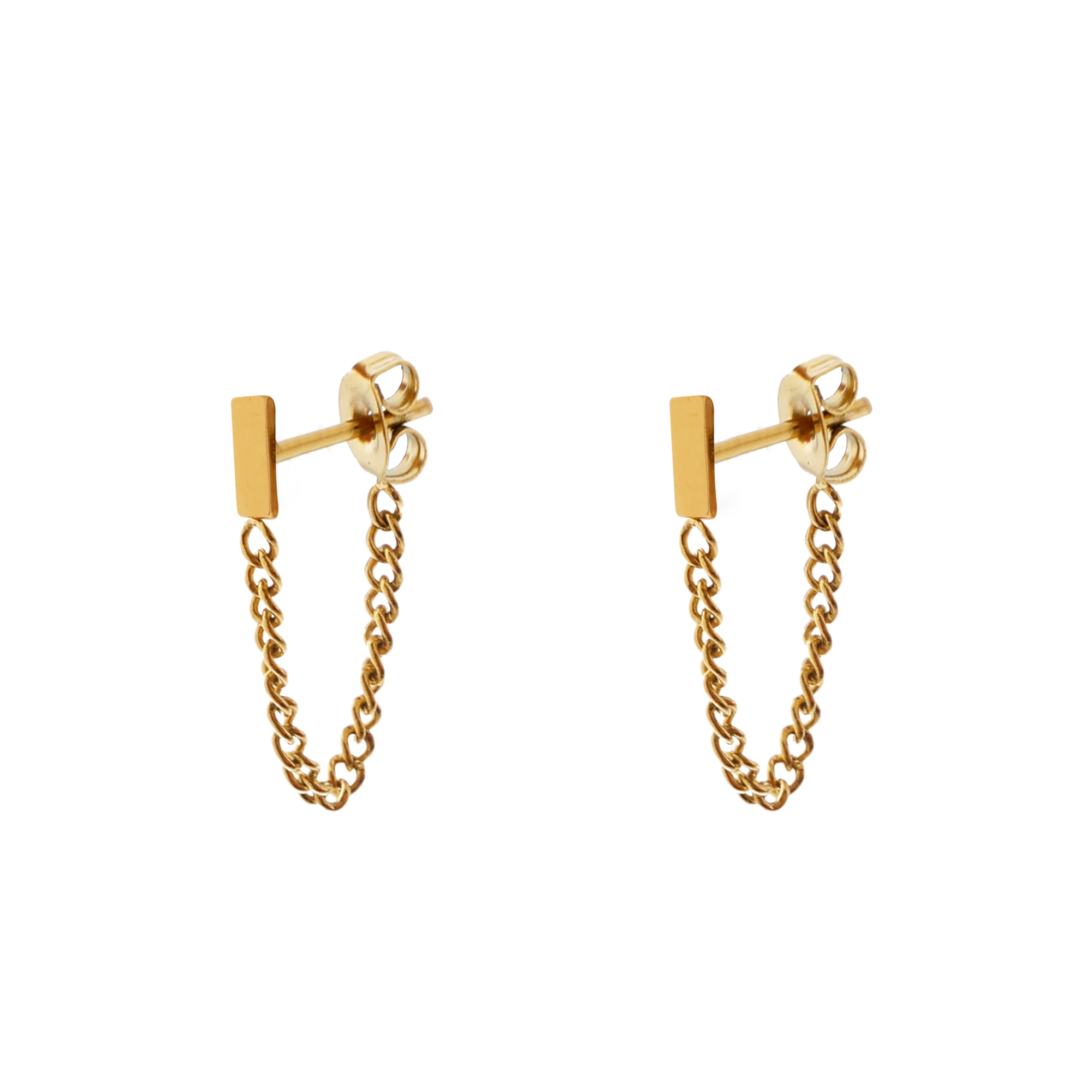 Stud earrings with chain bar gold