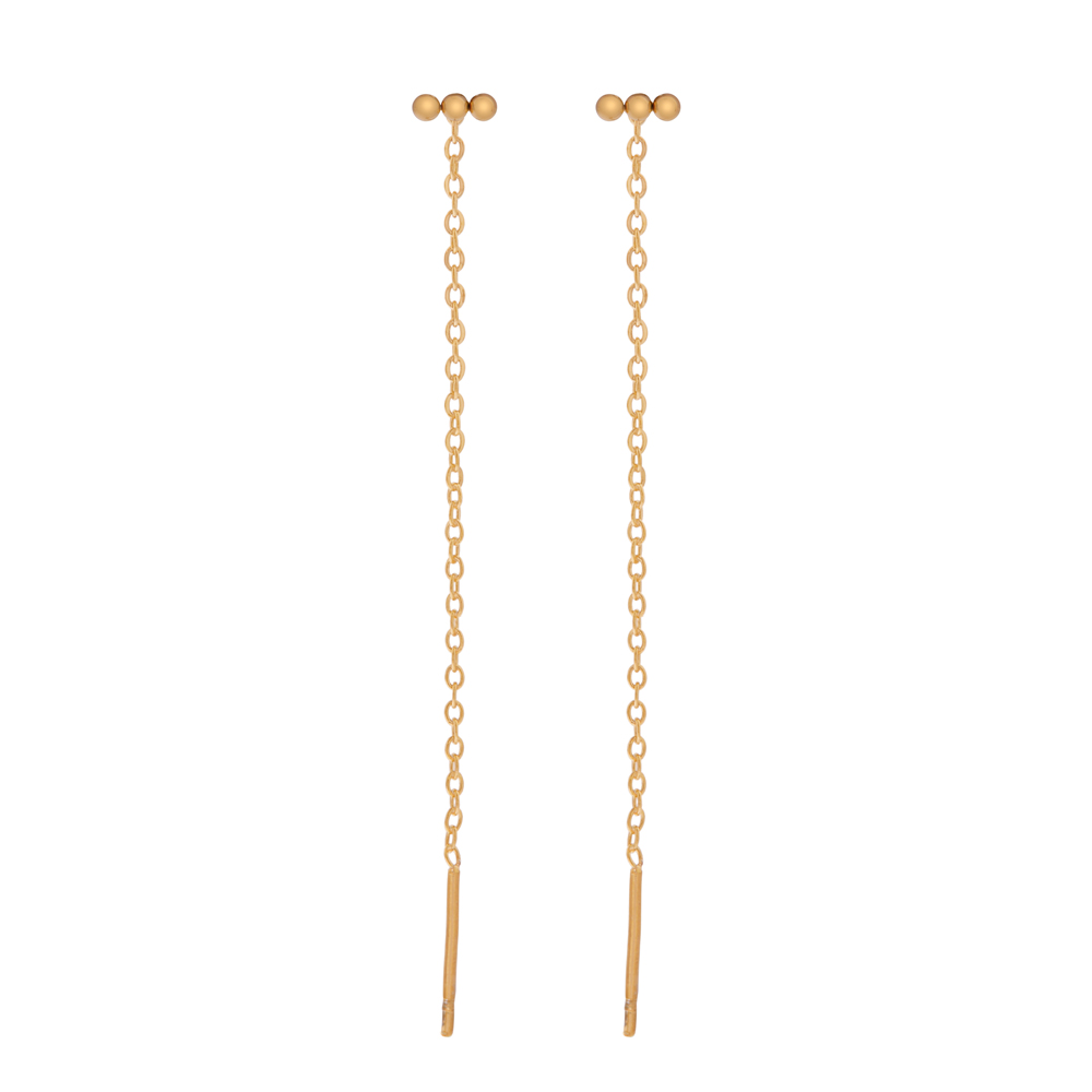 Stud threader earrings dots in a row gold