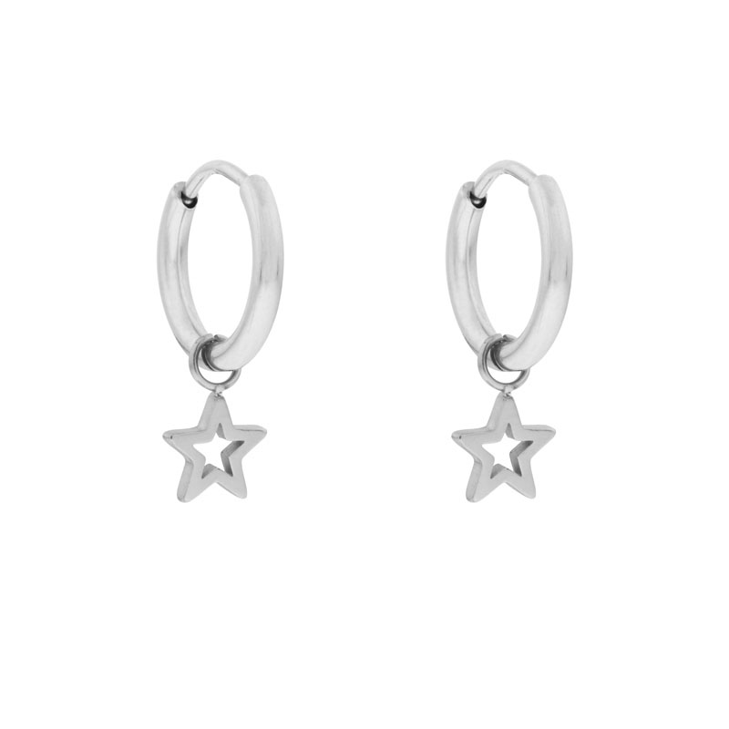Earrings small with pendant open star silver