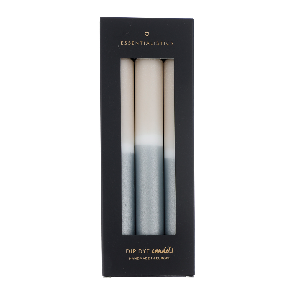 Dip dye dinner candle 3 pieces beige white silver