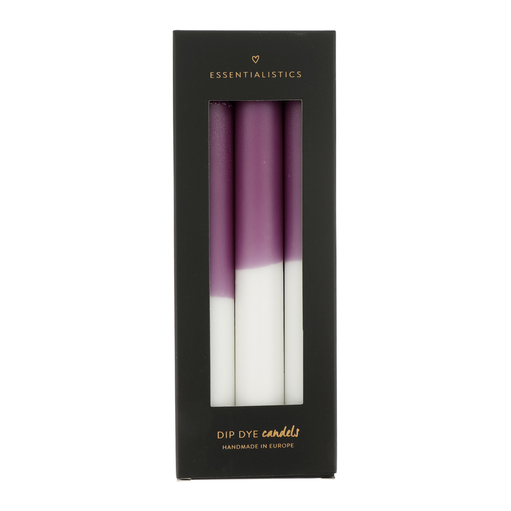 Dip dye dinner candle 3 pieces purple white