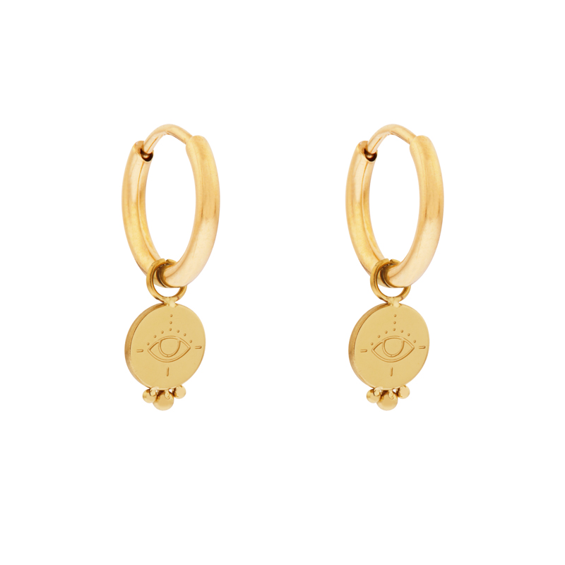 Earrings small with pendant eye gold