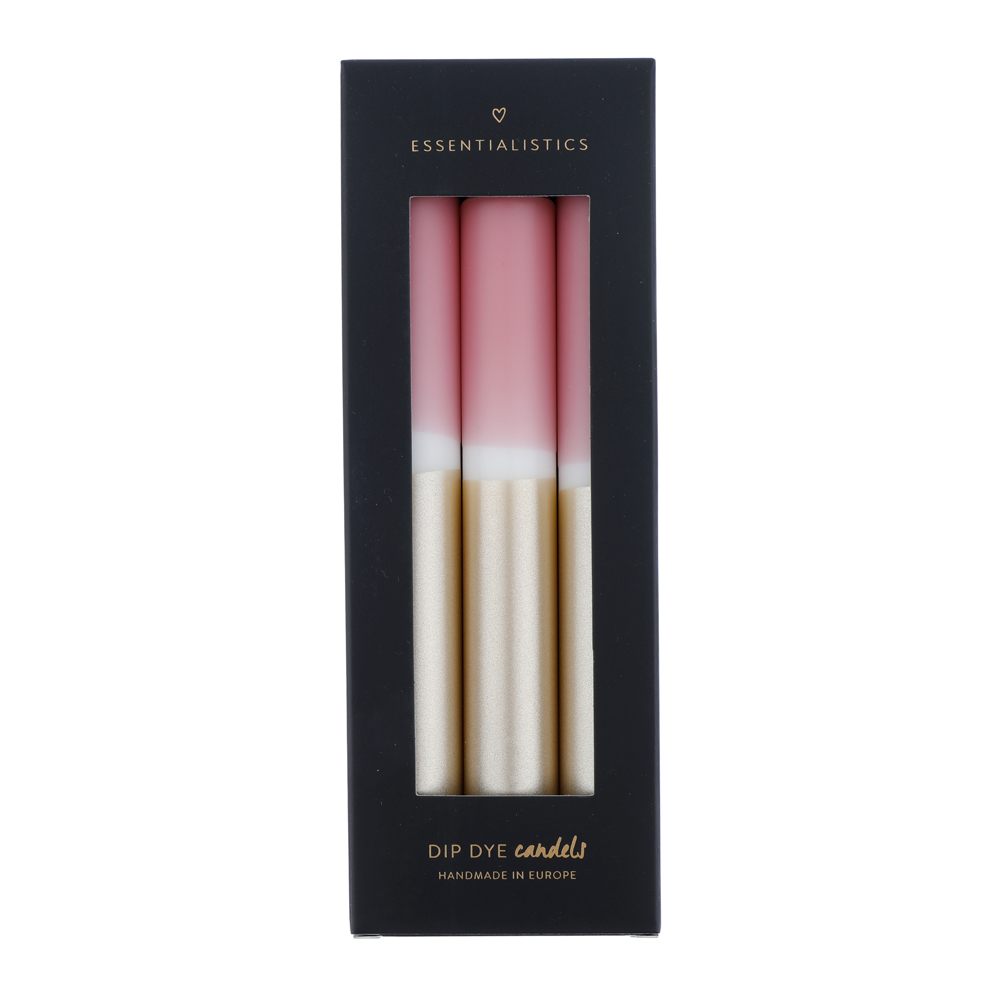 Dip dye dinner candle 3 pieces light pink white champagne