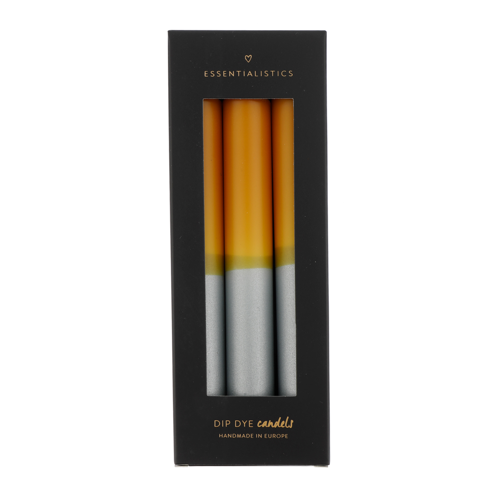 Dip dye dinner candle 3 pieces ochre/silver