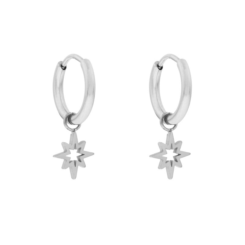 Earrings small with pendant open northstar silver