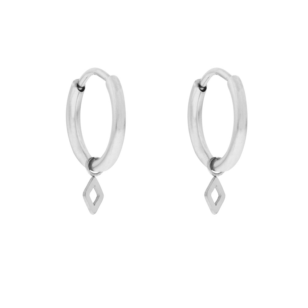 Oorbellen groot met hanger open ruitje zilver Oorbellen groot met hanger open ruitje zilver