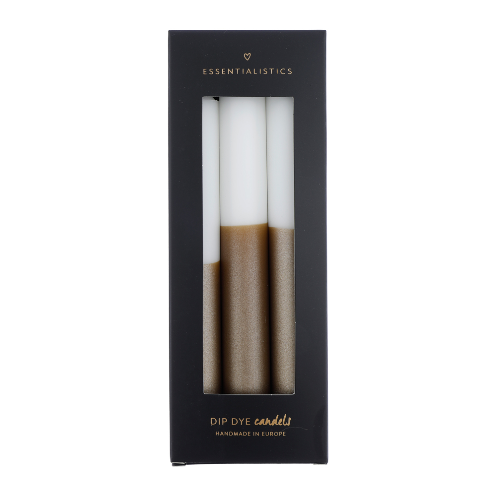Dip dye dinner candle 3 pieces white gold