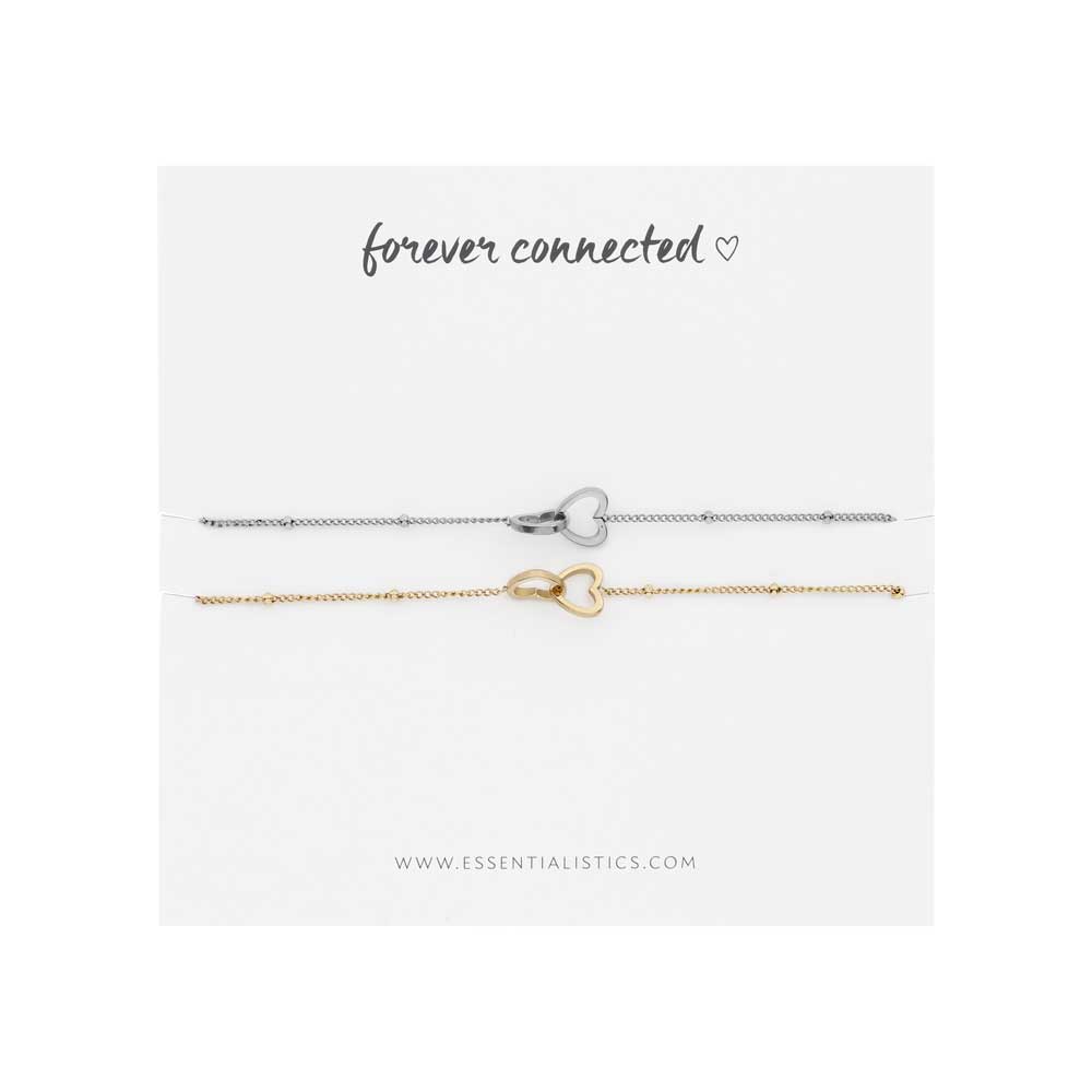 Bracelet set share - forever connected - hearts - silver and gold