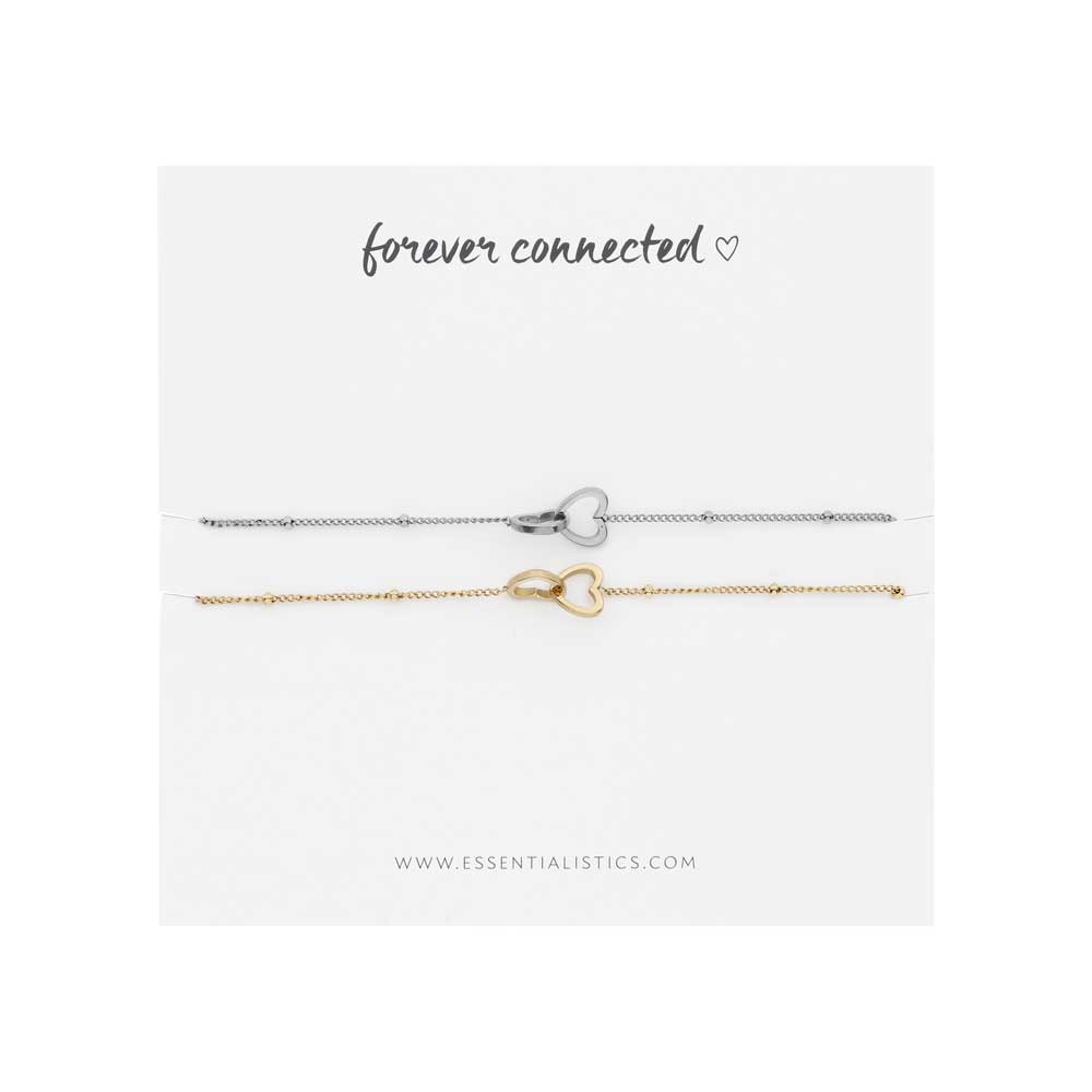 Armband set om te delen - Forever connected - hartjes - zilver en goud Armband set om te delen - Forever connected - hartjes - zilver en goud