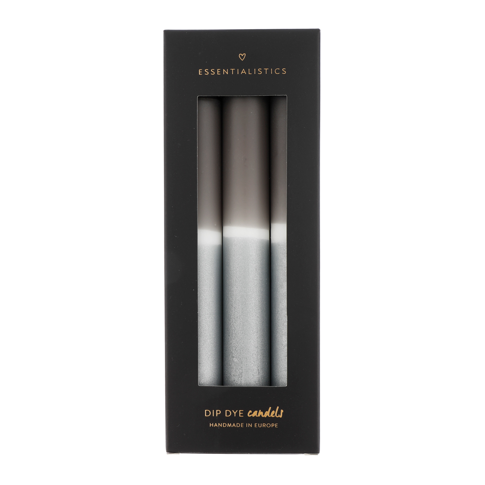 Dip dye dinner candle 3 pieces grey white silver