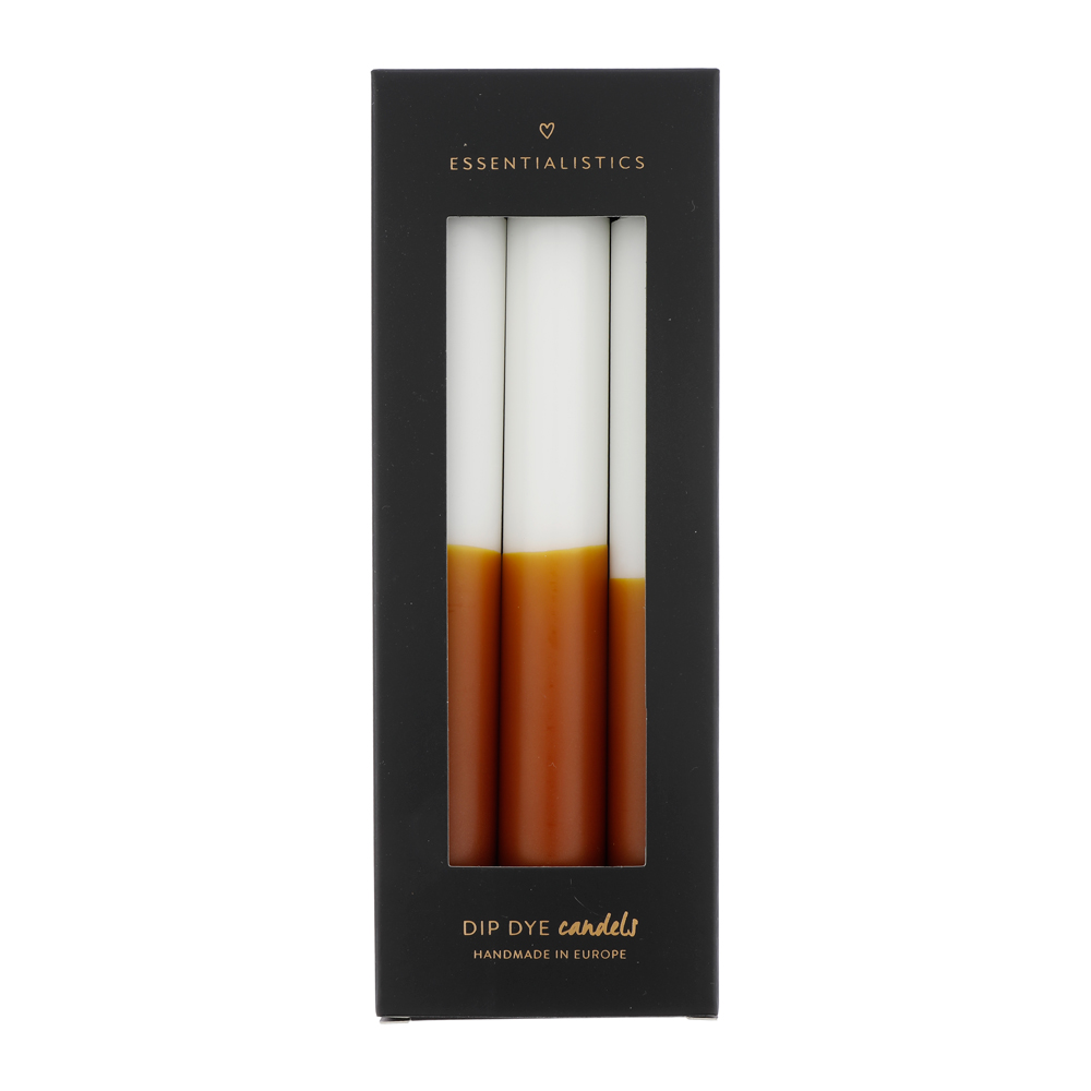 Dip dye dinner candle 3 pieces white brown