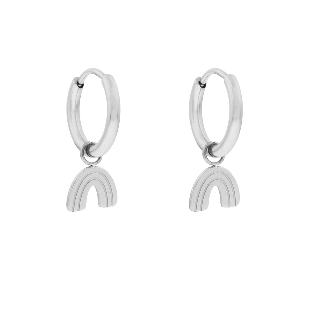 Earrings small with pendant rainbow silver Earrings small with pendant rainbow silver
